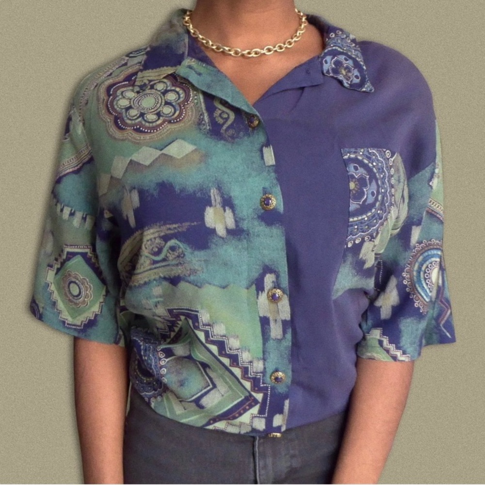 Brittany Nicole Vintage Patterned Button Down Shirt